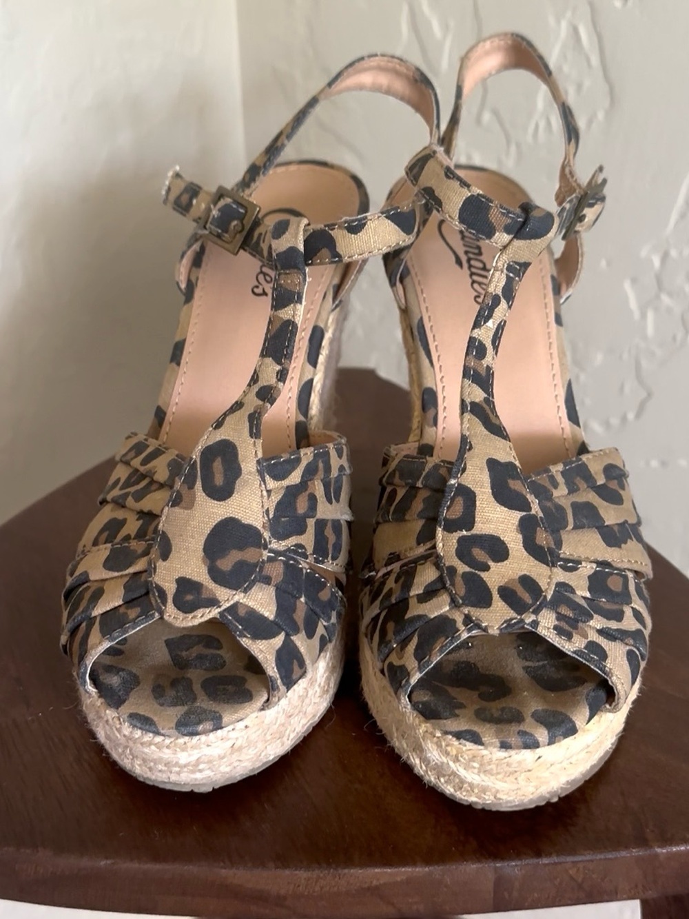 Candie's Leopard Print Espadrille Wedge Sandals - Tan & Black